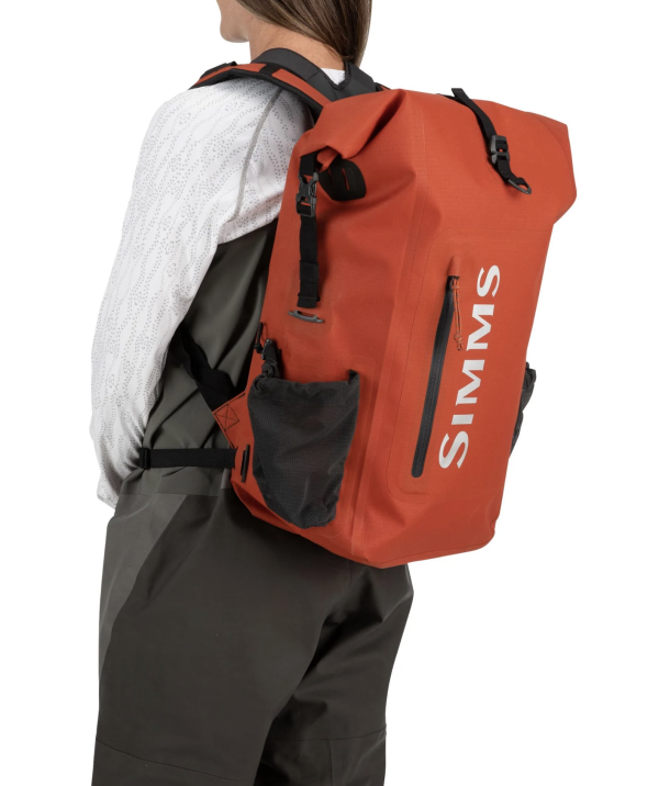 Simms Dry Creek Rolltop Backpack Model Angle 2 Simms Dry Creek Rolltop Backpack Model Angle 2